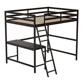 Flash Furniture Traditional Wood Slat Loft Bed with Integrated Desk & Ladder