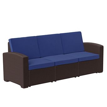 Flash Furniture Chocolate Brown Faux Rattan Sofa with All-Weather Cushions