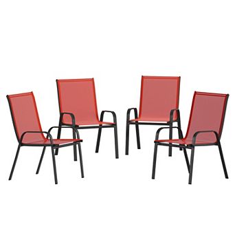 Flash Furniture 4 Pack Outdoor Stack Chair with Flex Comfort Material - Patio Stack Chair