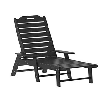 Flash Furniture Commercial Grade Outdoor Adjustable Lounge Chair with Cupholder