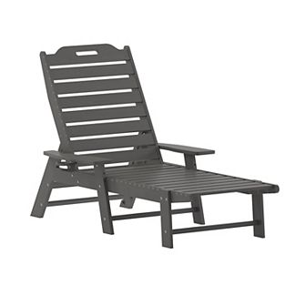 Flash Furniture Commercial Grade Outdoor Adjustable Lounge Chair with Cupholder