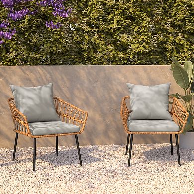 Flash Furniture All-Weather PE Rattan Wicker Patio Chairs with Cushions - 2 Pack