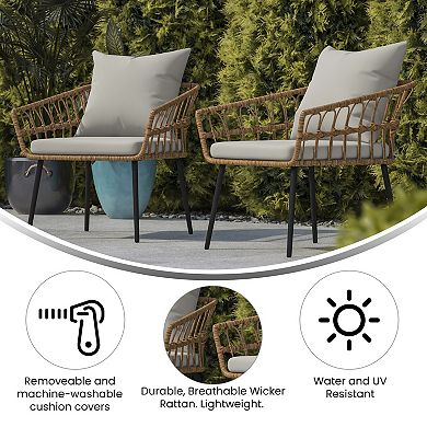 Flash Furniture All-Weather PE Rattan Wicker Patio Chairs with Cushions - 2 Pack