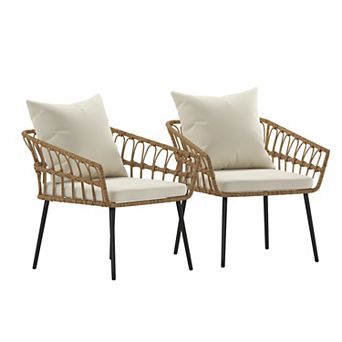 Flash Furniture All-Weather PE Rattan Wicker Patio Chairs with Cushions - 2 Pack