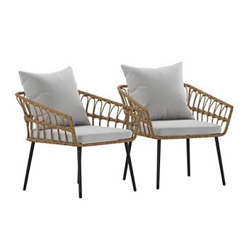 Flash Furniture All-Weather PE Rattan Wicker Patio Chairs with Cushions - 2 Pack