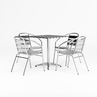Flash Furniture 27.5" Square Aluminum Indoor-Outdoor Table Set with 4 Slat Back Chairs