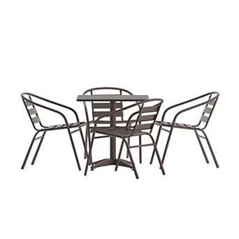 Flash Furniture 27.5" Square Aluminum Indoor-Outdoor Table Set with 4 Slat Back Chairs