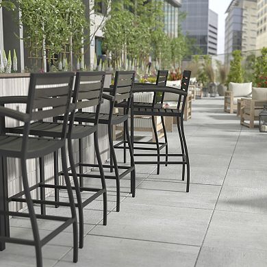 Flash Furniture Commercial Grade Outdoor Bar Stool with Armrests and Poly Resin Slats