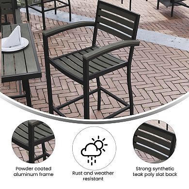 Flash Furniture Commercial Grade Outdoor Bar Stool with Armrests and Poly Resin Slats