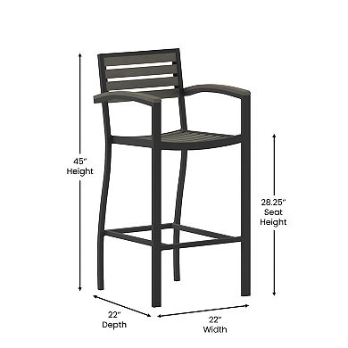 Flash Furniture Commercial Grade Outdoor Bar Stool with Armrests and Poly Resin Slats