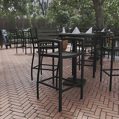 Flash Furniture Commercial Grade Outdoor Bar Stool with Armrests and Poly Resin Slats