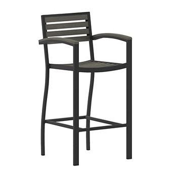 Flash Furniture Commercial Grade Outdoor Bar Stool with Armrests and Poly Resin Slats