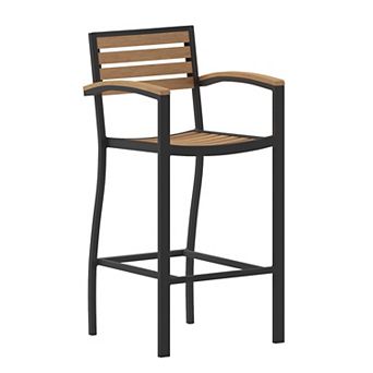 Flash Furniture Commercial Grade Outdoor Bar Stool with Armrests and Poly Resin Slats