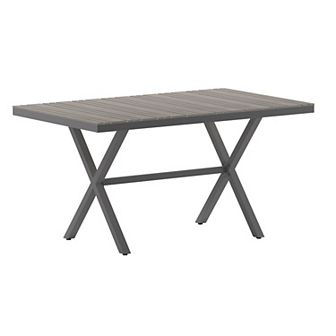 Flash Furniture Commercial 59 x 35.5 Cross Frame Faux Teak Outdoor Patio Table