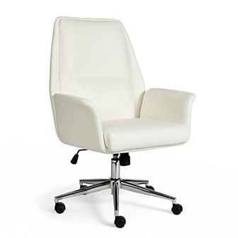 Martha Stewart Upholstered Swivel Home Office Chair with Flared Arms