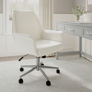 Martha Stewart Upholstered Swivel Home Office Chair with Flared Arms