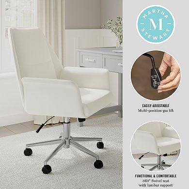 Martha Stewart Upholstered Swivel Home Office Chair with Flared Arms