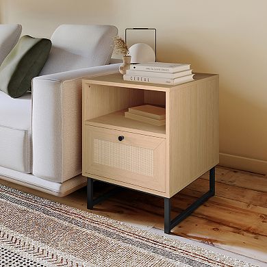 Merrick Lane Wooden Mid-Century Modern Bed Side Table/Nightstand with Drawer