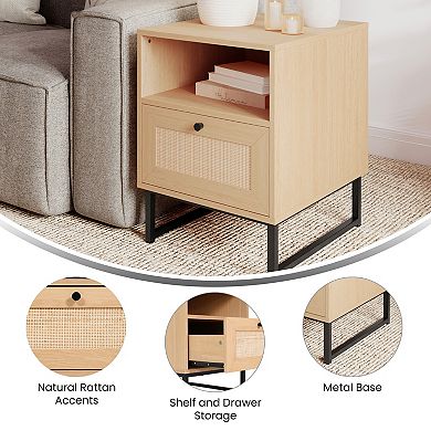 Merrick Lane Wooden Mid-Century Modern Bed Side Table/Nightstand with Drawer