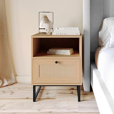 Merrick Lane Wooden Mid-Century Modern Bed Side Table/Nightstand with Drawer