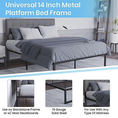Flash Furniture 14" Metal Platform Bed Frame with Steel Slat Supports-No Foundation Needed