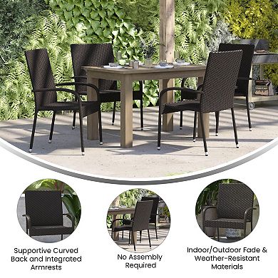 Flash Furniture Indoor/Outdoor Stacking Steel Framed Wicker Dining Armchairs - 4 Pack