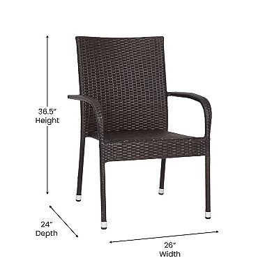 Flash Furniture Indoor/Outdoor Stacking Steel Framed Wicker Dining Armchairs - 4 Pack