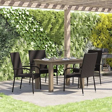 Flash Furniture Indoor/Outdoor Stacking Steel Framed Wicker Dining Armchairs - 4 Pack