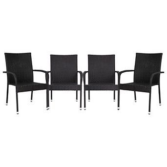 Flash Furniture Indoor/Outdoor Stacking Steel Framed Wicker Dining Armchairs - 4 Pack