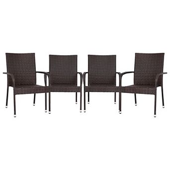 Flash Furniture Indoor/Outdoor Stacking Steel Framed Wicker Dining Armchairs - 4 Pack