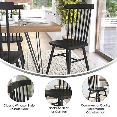 Flash Furniture Windsor Style Commercial Solid Wood Spindle Back Dining Chairs -Set of 2