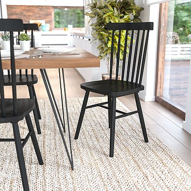 Flash Furniture Windsor Style Commercial Solid Wood Spindle Back Dining Chairs -Set of 2
