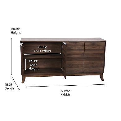 Flash Furniture 60" Buffet Cabinet with 4 Soft Close Doors and Adjustable Shelves