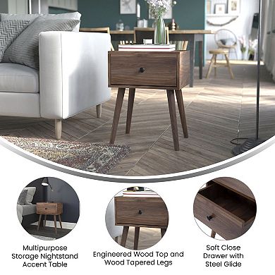 Flash Furniture Mid-Century Modern Nightstand with Soft Close Storage Drawer