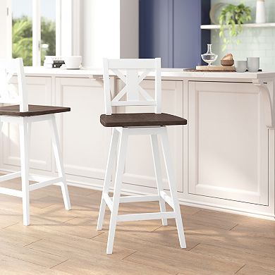 Flash Furniture Commercial 360° Swivel Wood Bar Height Stool
