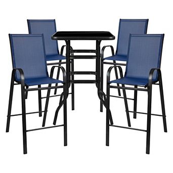 Flash Furniture 5 pc Outdoor Bar Height Set-Glass Patio Bar Table-All-Weather Barstools