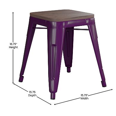 Flash Furniture Set of 4 18" Table Height Indoor Stackable Metal Stool with Wood Seat