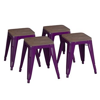Flash Furniture Set of 4 18" Table Height Indoor Stackable Metal Stool with Wood Seat
