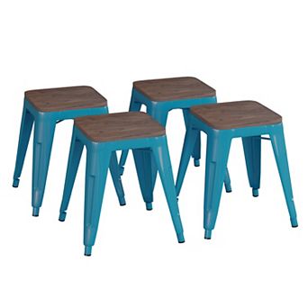 Flash Furniture Set of 4 18" Table Height Indoor Stackable Metal Stool with Wood Seat