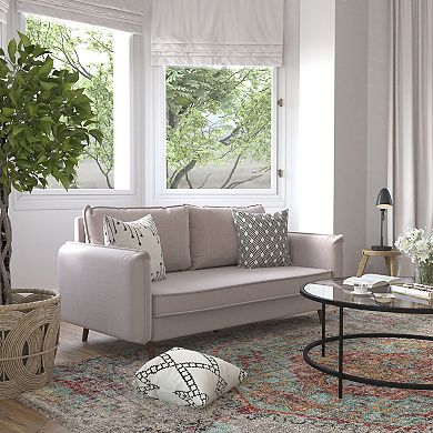 Flash Furniture Compact Faux Linen Upholstered Sofa with Wooden Legs