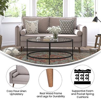 Flash Furniture Compact Faux Linen Upholstered Sofa with Wooden Legs