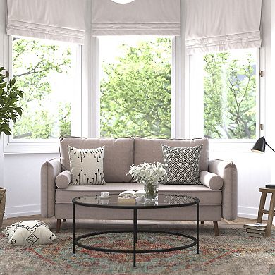Flash Furniture Compact Faux Linen Upholstered Sofa with Wooden Legs