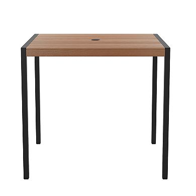 Flash Furniture Square All-Weather Faux Teak Patio Dining Table with Steel Frame - Seats 4