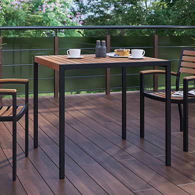 Flash Furniture Square All-Weather Faux Teak Patio Dining Table with Steel Frame - Seats 4