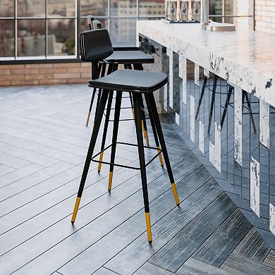 Flash Furniture Set of 2 LeatherSoft Barstools with Iron Frame and Gold Tipped Legs