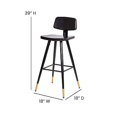 Flash Furniture Set of 2 LeatherSoft Barstools with Iron Frame and Gold Tipped Legs