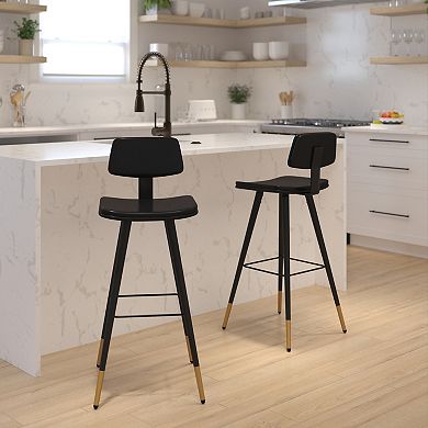 Flash Furniture Set of 2 LeatherSoft Barstools with Iron Frame and Gold Tipped Legs