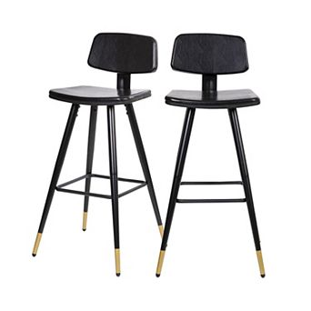 Flash Furniture Set of 2 LeatherSoft Barstools with Iron Frame and Gold Tipped Legs