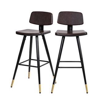 Flash Furniture Set of 2 LeatherSoft Barstools with Iron Frame and Gold Tipped Legs