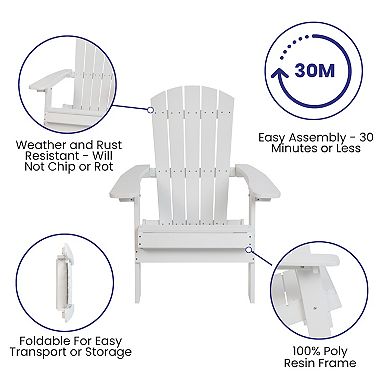 Flash Furniture Set of 2 Indoor/Outdoor Folding Adirondack Chairs with Side Table